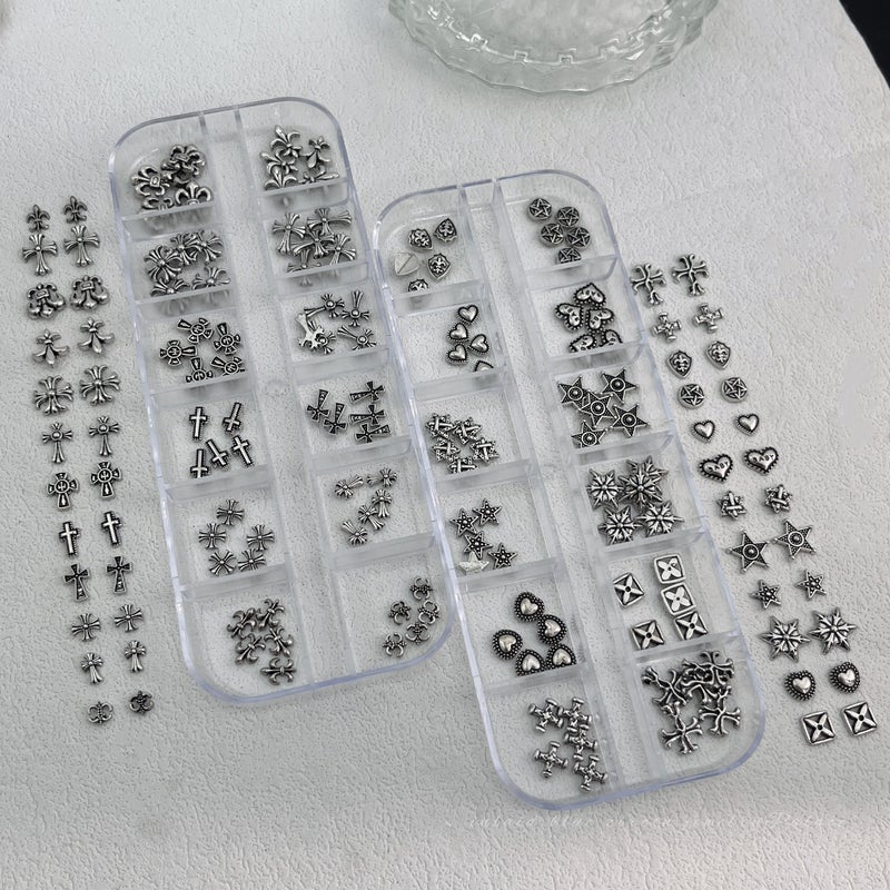 Cross-Shaped Nail Art Accessories Set - Retro Dark Style with Metal     Rivets - Image 3