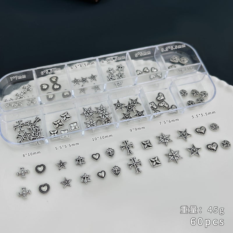 Cross-Shaped Nail Art Accessories Set - Retro Dark Style with Metal     Rivets - Image 1