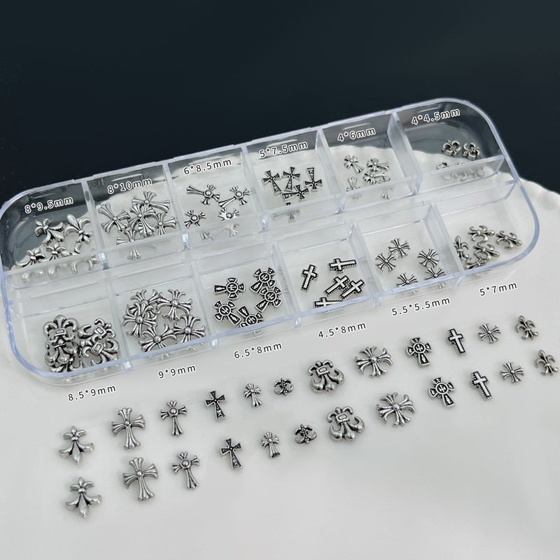 Cross-Shaped Nail Art Accessories Set - Retro Dark Style with Metal     Rivets - Image 4