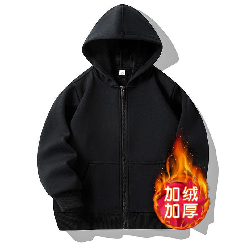 Children'S Velvet Thickened Zipper Sweater Cotton Hooded Cardigan Long Sleeve Jacket Activity Clothes Class Clothes Custom Logo - Image 1