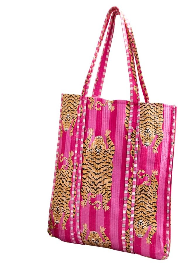 BOHEKANT Cotton Quilted Tote Bag for Women - Lightweight Shoulder Handbag, Reusable Shopping & Travel Carry Bag, Soft Padded Everyday Tote for Office, College & Grocery (Multi1) - Image 1