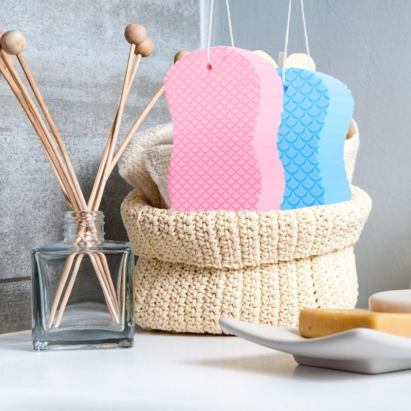 Outanaya 2pcs Bathing Sponges Soft Scrubber for Newborns, Gentle Back and Body Wash Sponge Set in Blue and Pink for Sensitive Skin Bathing - Image 5