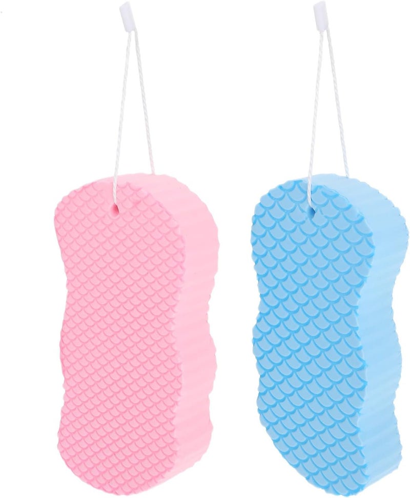 Outanaya 2pcs Bathing Sponges Soft Scrubber for Newborns, Gentle Back and Body Wash Sponge Set in Blue and Pink for Sensitive Skin Bathing - Image 1