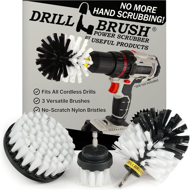 Drillbrush Drill Brush Power Scrubber by Useful Products Drillbrush 3 Piece Drill Brush Cleaning Tool Attachment Kit for Cleaning Furniture, Carpet, Chairs, Shower Door Glass – Drill Brush Wheel Cleaner Kit - Image 1