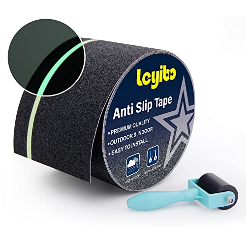 Leyibo Anti Slip Tape with Glow in Dark Stripe for Stairs, 4”x35ft, Grip Tape for Stairs Steps with Roller for Outdoor/Indoor, Waterproof Non Slip Strips for Stair Treads, High Traction, Easy Install - Image 1