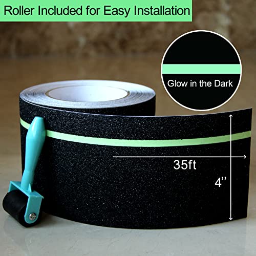 Leyibo Anti Slip Tape with Glow in Dark Stripe for Stairs, 4”x35ft, Grip Tape for Stairs Steps with Roller for Outdoor/Indoor, Waterproof Non Slip Strips for Stair Treads, High Traction, Easy Install - Image 2