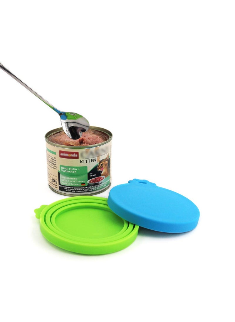 Chabeia - Silicone Pet Food Can Lids – Universal Fit for Dog & Cat Food Cans, 3 Pack with Spoon, Multi-Colored Covers for All Standard Sizes - Image 1