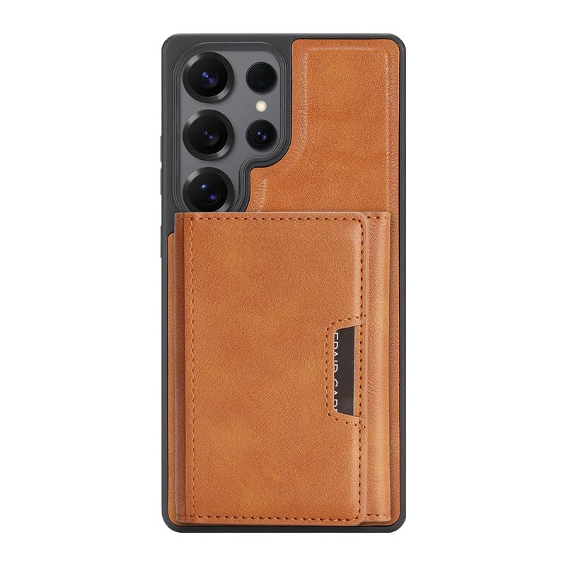 For Samsung Galaxy S24 Ultra 5G Strong Magnetic Magsafe Tri-Fold Wallet Side Sticker Leather Phone Case(Brown) - Image 2