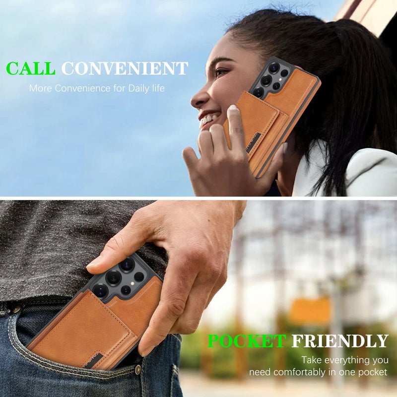 For Samsung Galaxy S24 Ultra 5G Strong Magnetic Magsafe Tri-Fold Wallet Side Sticker Leather Phone Case(Brown) - Image 4