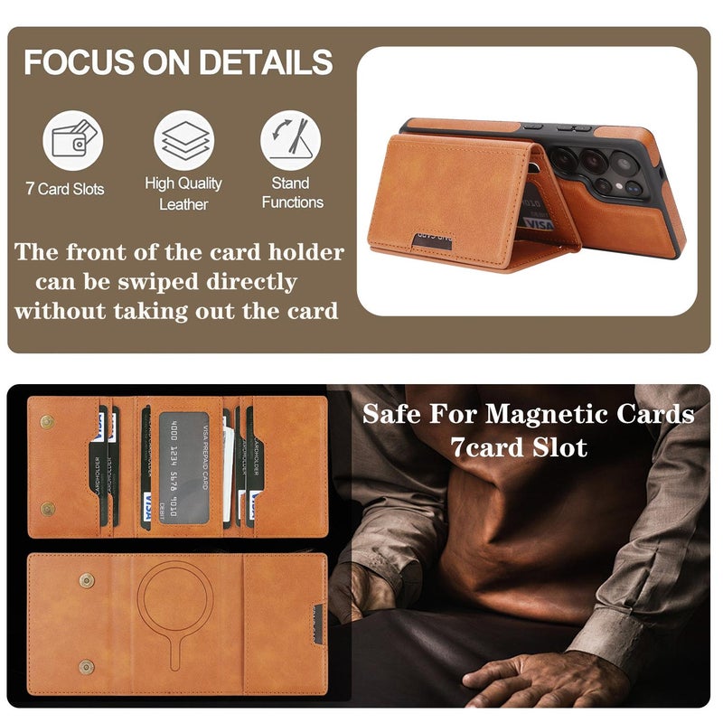 For Samsung Galaxy S24 Ultra 5G Strong Magnetic Magsafe Tri-Fold Wallet Side Sticker Leather Phone Case(Brown) - Image 3