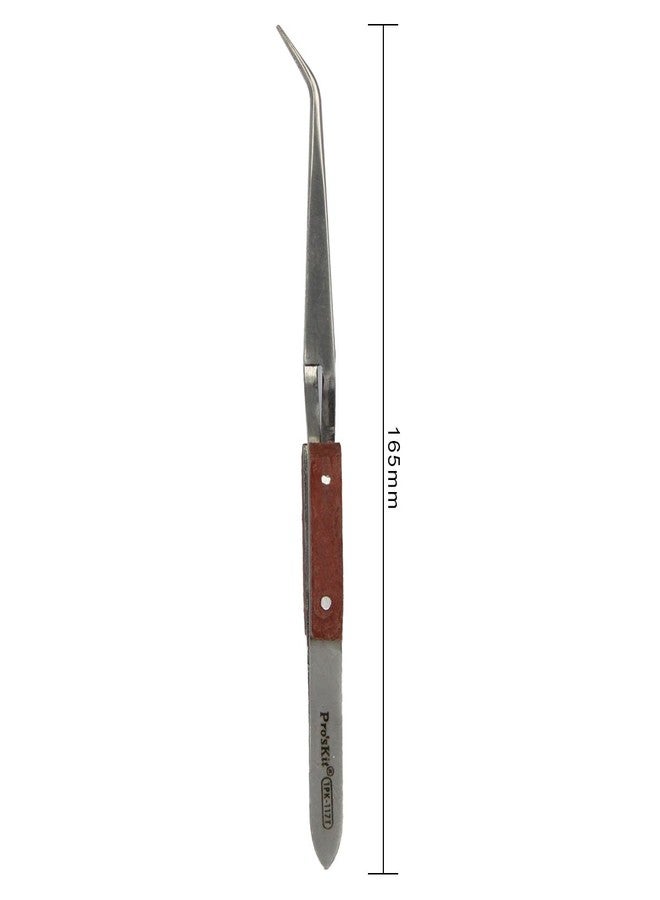 Pro'sKit 1PK-117T Tweezer Wooden handle Stainless Steel Precision Bend The Tip Bounce Tweezers (160mm) - Image 2