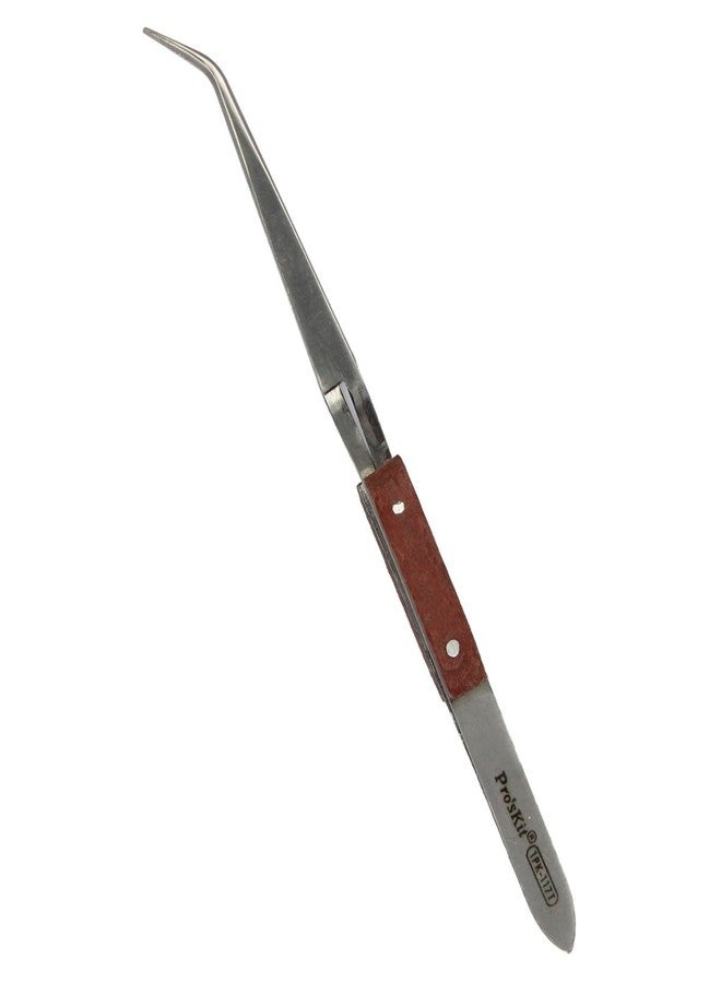 Pro'sKit 1PK-117T Tweezer Wooden handle Stainless Steel Precision Bend The Tip Bounce Tweezers (160mm) - Image 1