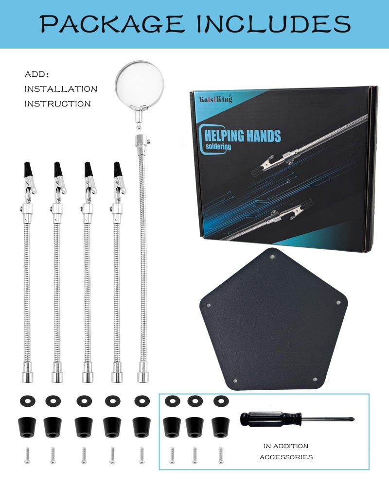 Kaisiking Helping Hands Soldering Station Kit â€¢ Magnifying Glass â€¢ 4 Flexible Helping Hand Arms â€¢ Third Hand Soldering Tool for Electronic Repair Soldering Jewelry Crafts - Image 2