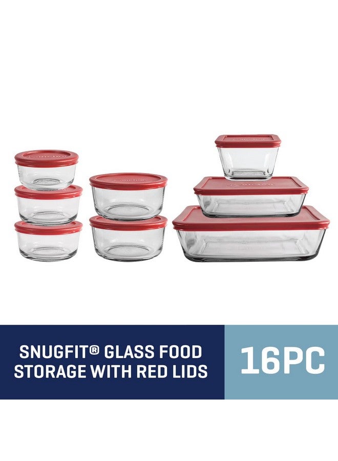 Anchor Hocking 16 Piece Glass Storage Containers with Lids (8 Glass Food Storage Containers & 8 Red SnugFit Lids) - Image 4