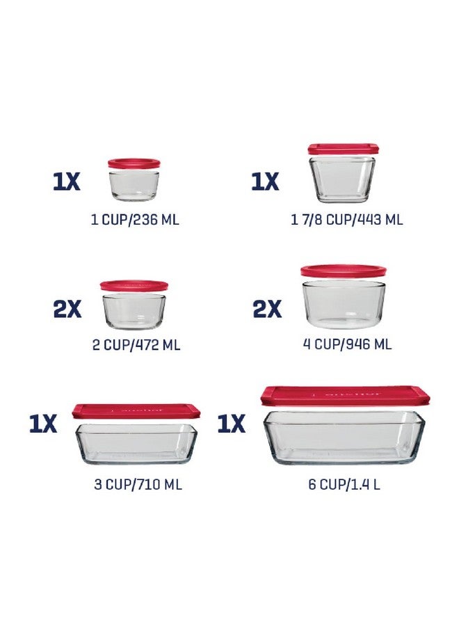 Anchor Hocking 16 Piece Glass Storage Containers with Lids (8 Glass Food Storage Containers & 8 Red SnugFit Lids) - Image 2