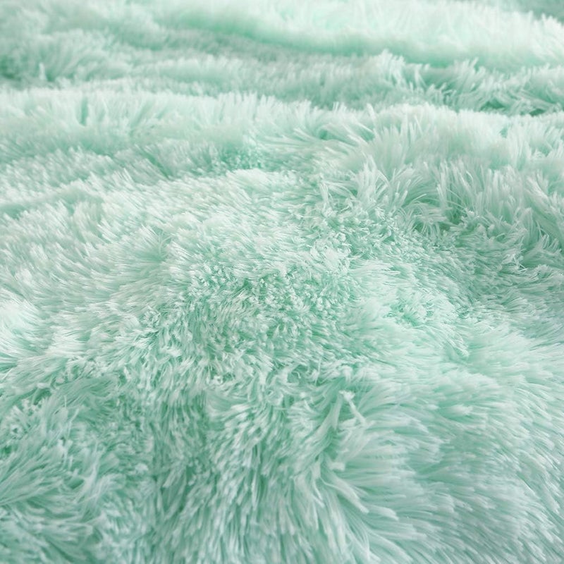 Uhamho Faux Fur Velvet Fluffy Bedding Duvet Cover Set Down Comforter Quilt Cover with Pillow Sham, Ultra Soft Warm and Durable (Twin, Aqua) - Image 5