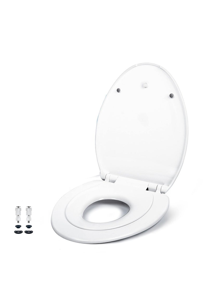 NIBEMINENT 2-in-1 Elongated Toilet Seat - Soft Close & Easy Clean Built-In Toddler for Potty Training Little to Big Attachment, Universal Seat, Dual Purpose Slow Drop Cover - Image 1