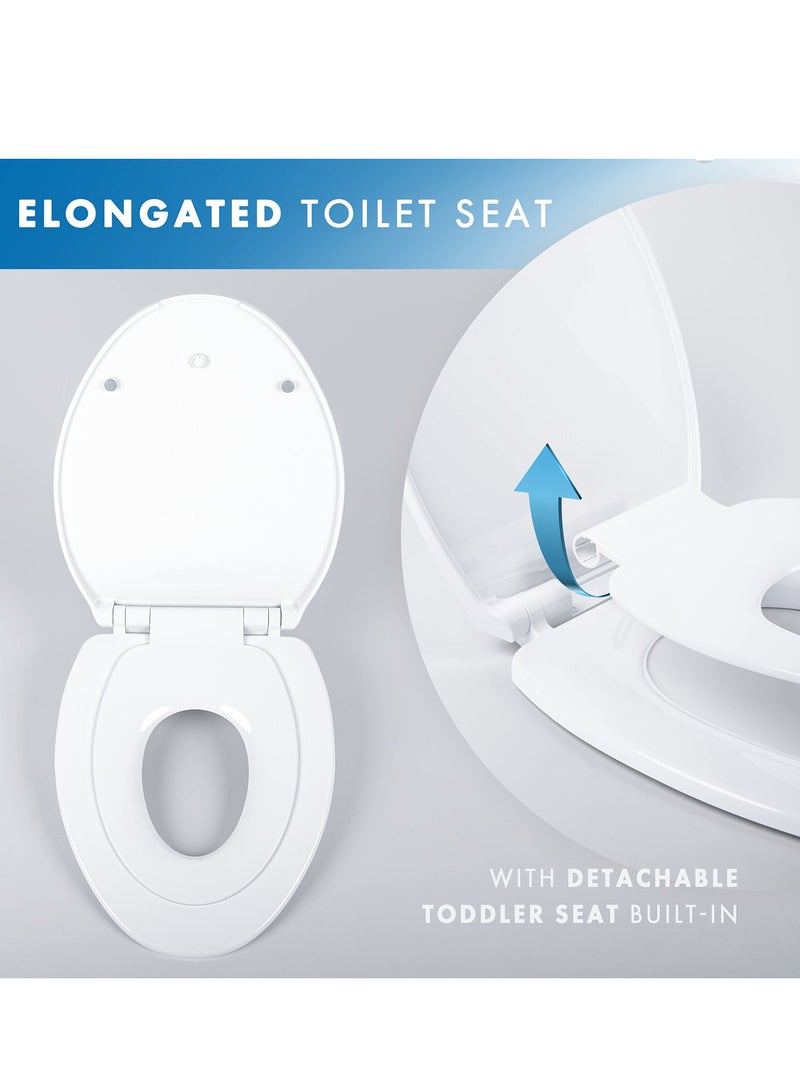 NIBEMINENT 2-in-1 Elongated Toilet Seat - Soft Close & Easy Clean Built-In Toddler for Potty Training Little to Big Attachment, Universal Seat, Dual Purpose Slow Drop Cover - Image 5