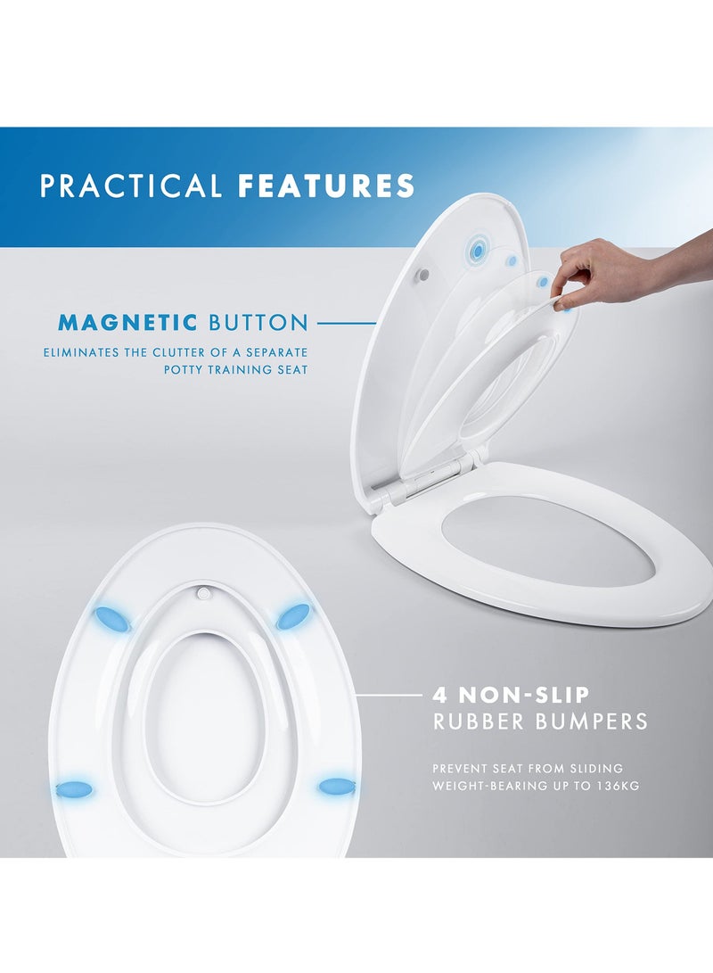 NIBEMINENT 2-in-1 Elongated Toilet Seat - Soft Close & Easy Clean Built-In Toddler for Potty Training Little to Big Attachment, Universal Seat, Dual Purpose Slow Drop Cover - Image 3
