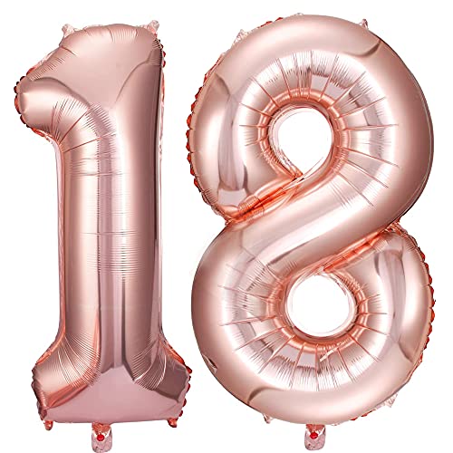 Jonhamwelbor 18 Number Balloons Rose Gold Big Giant Jumbo Number 18 Foil Mylar Balloons for 18th Birthday Party Supplies 18 Anniversary Events Decorations - Image 1