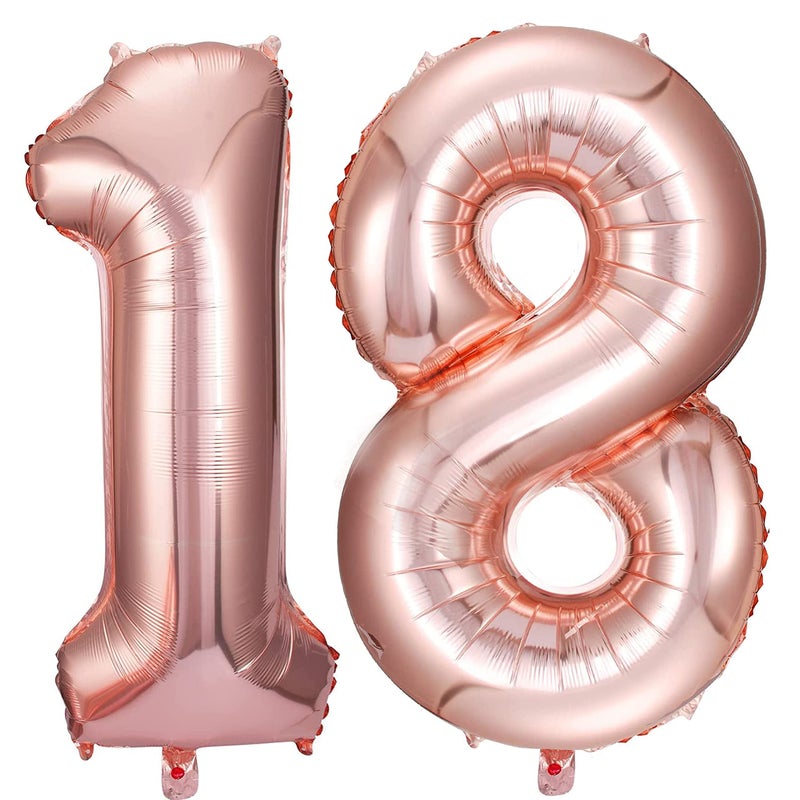 Jonhamwelbor 18 Number Balloons Rose Gold Big Giant Jumbo Number 18 Foil Mylar Balloons for 18th Birthday Party Supplies 18 Anniversary Events Decorations - Image 3