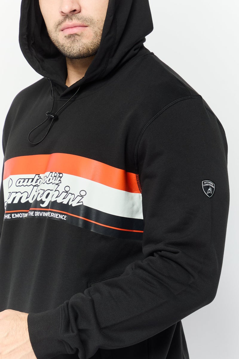 LAMBORGHINI Men Long Sleeves Brand Logo Hoodie, Black  - Image 4