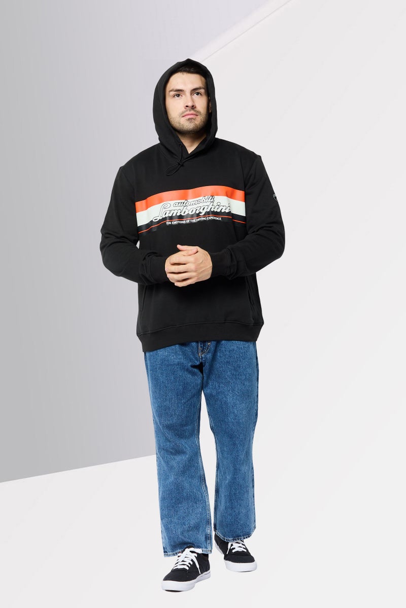 LAMBORGHINI Men Long Sleeves Brand Logo Hoodie, Black  - Image 3
