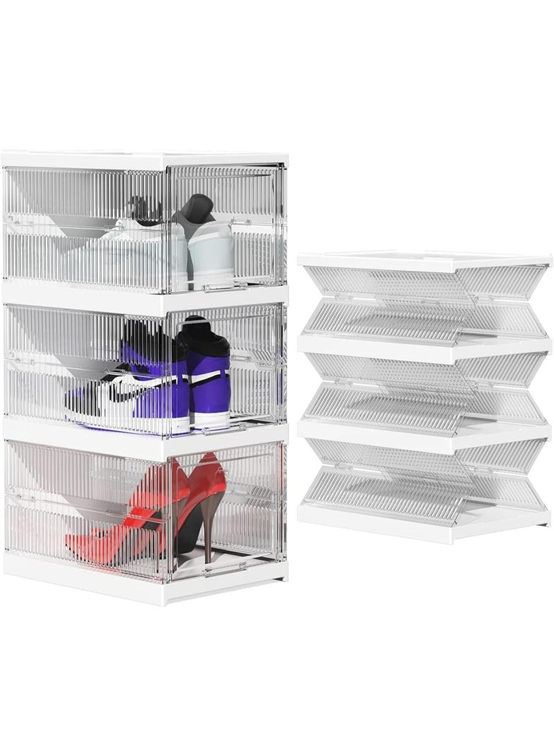 أوزيغالور صناديق تخزين الأحذية بأغطية (3 قطع) - صناديق تنظيمية بلاستيكية شفافة قابلة للتركيب، تصميم قابل للطي بدون تركيب لتوفير المساحة في الخزانة، المدخل، والخزائن - Image 1