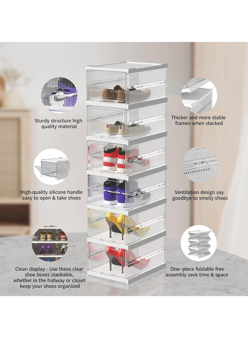 أوزيغالور صناديق تخزين الأحذية بأغطية (3 قطع) - صناديق تنظيمية بلاستيكية شفافة قابلة للتركيب، تصميم قابل للطي بدون تركيب لتوفير المساحة في الخزانة، المدخل، والخزائن - Image 3