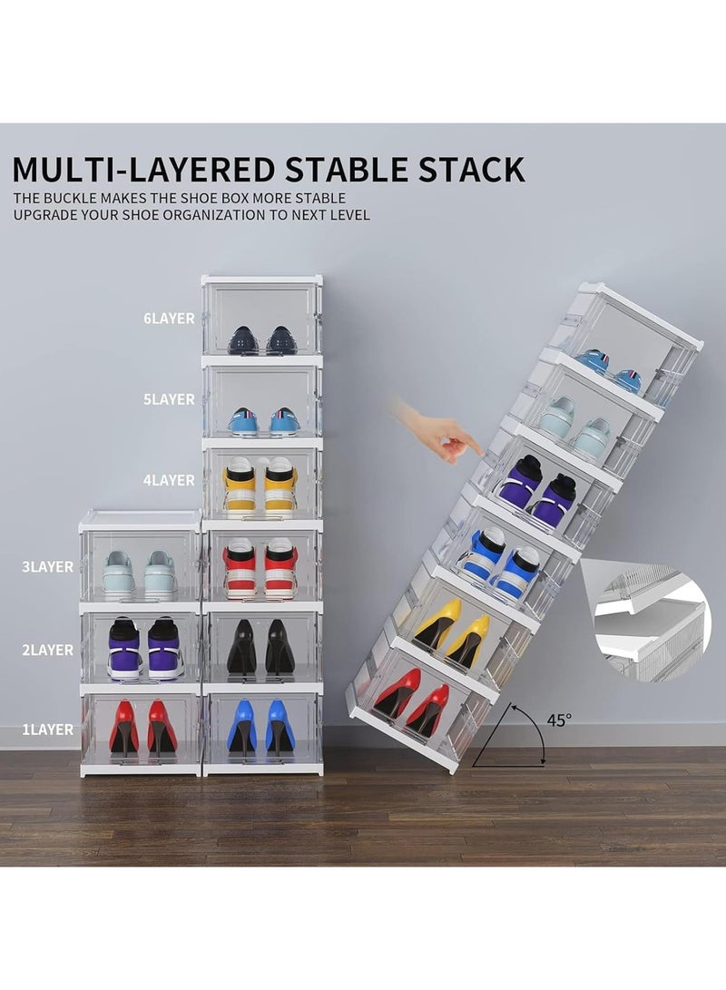 أوزيغالور صناديق تخزين الأحذية بأغطية (3 قطع) - صناديق تنظيمية بلاستيكية شفافة قابلة للتركيب، تصميم قابل للطي بدون تركيب لتوفير المساحة في الخزانة، المدخل، والخزائن - Image 4