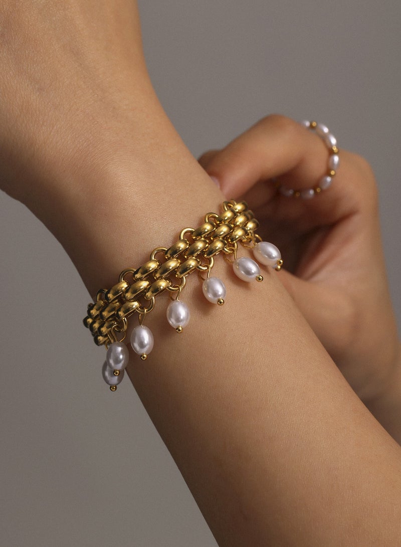 ​​Stainless Steel Handmade Chain with High-Gloss Rice Beads and Tassel Multi-Layer Bracelet Jewelry​​  - Image 2