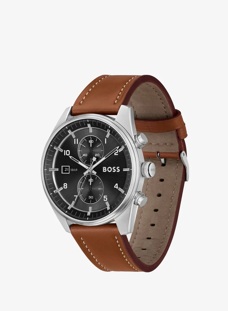 BOSS  Calendar Skytraveller Collection Chronograph Quartz Watch For Men With Brown Leather Strap - 1514161 for Men | Best Price UAE