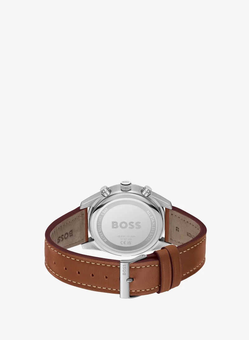 BOSS Calendar Skytraveller Collection Chronograph Quartz Watch For Men With Brown Leather Strap - 1514161