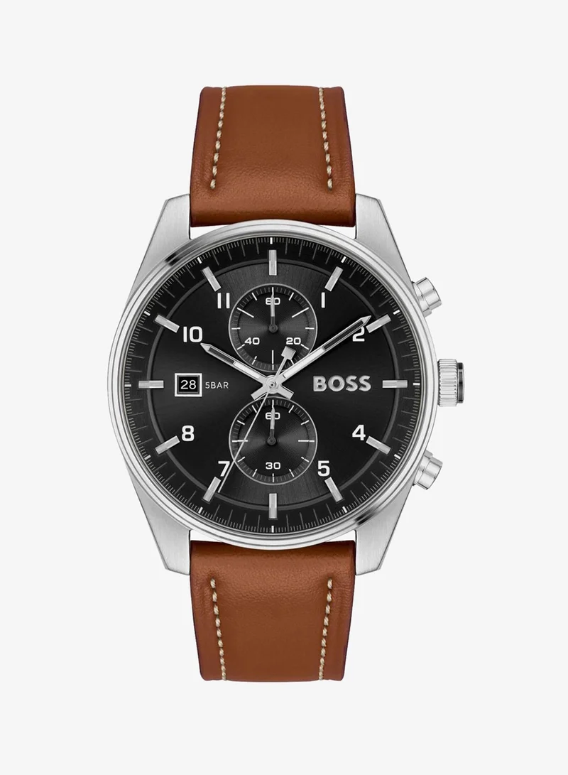 BOSS Calendar Skytraveller Collection Chronograph Quartz Watch For Men With Brown Leather Strap - 1514161