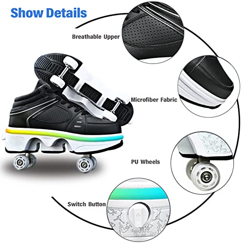 Deformation Roller Skates Roller Skates for Men and Women, Kids Roller Skates with 4 Shiny Wheel, 2 in 1 Invisible Deformation Roller Skate, Classic Double-Row Roller Skates for Indoor and Outdoor - Image 5