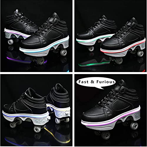 Deformation Roller Skates Roller Skates for Men and Women, Kids Roller Skates with 4 Shiny Wheel, 2 in 1 Invisible Deformation Roller Skate, Classic Double-Row Roller Skates for Indoor and Outdoor - Image 2