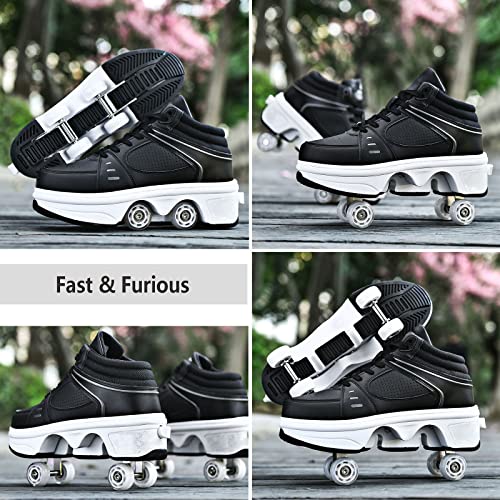 Deformation Roller Skates Roller Skates for Men and Women, Kids Roller Skates with 4 Shiny Wheel, 2 in 1 Invisible Deformation Roller Skate, Classic Double-Row Roller Skates for Indoor and Outdoor - Image 4