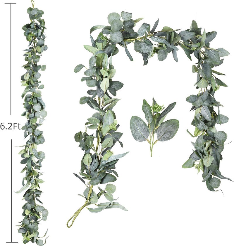 DearHouse 6.2 Ft Eucalyptus Garland Artificial Silk Eucalyptus Leaves Vines Handmade Garland Greenery Wedding Backdrop Arch Wall Decor Decorations - Image 4