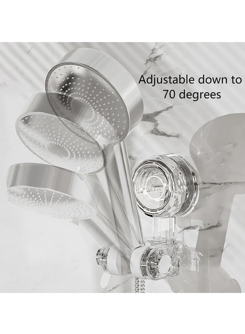 Adjustable Shower Head Holder with Suction Cup and 2 Hooks, Easy Release and Reposition, Wall Mounted Design, No Drilling Required, Transparent - Image 2
