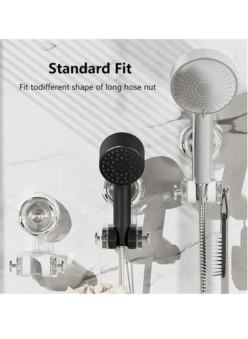 Adjustable Shower Head Holder with Suction Cup and 2 Hooks, Easy Release and Reposition, Wall Mounted Design, No Drilling Required, Transparent - Image 3