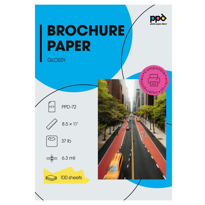 PPD Double Sided Photo Paper, Glossy Brochure Paper 8.5 x 11 for Inkjet Printer, 140 gsm, 6.3 mil Thick for Magazine, Flyer, Presentation, Program, Instant Dry & Water Resistant (100 Sheets) - Image 1