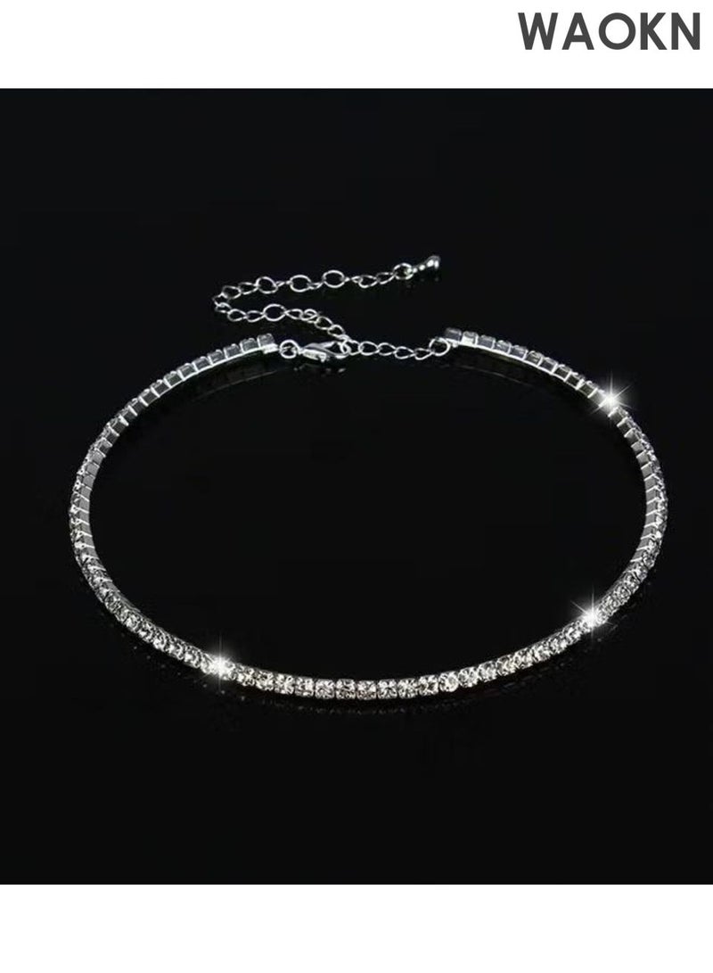 WAOKN 4-Piece Set of Jewelry Diamond Necklace , Earrings Ring Bracelet European Style Elegant and Noble Jewelry Gift , Suitable for travel souvenirs, birthday gifts , Fashionable and trendy, classic and versatile , silvery . - Image 2