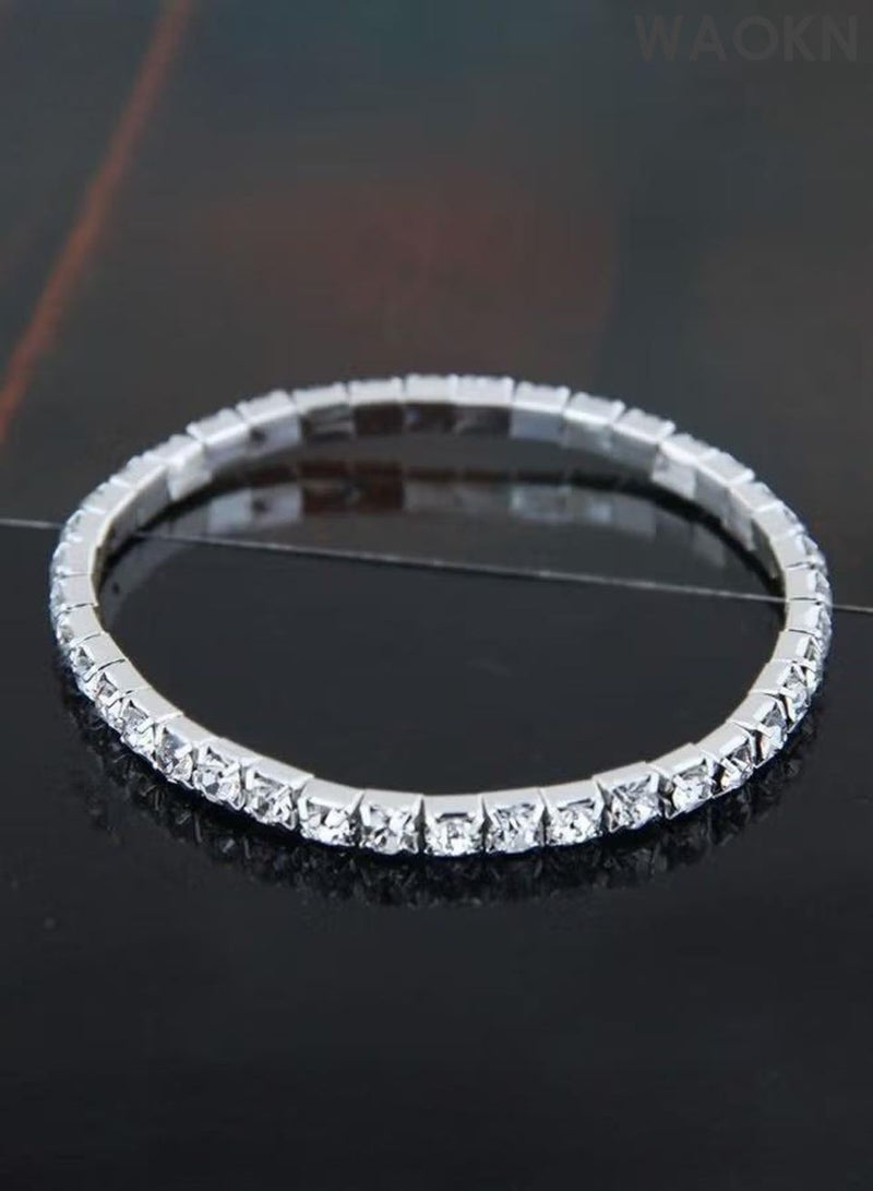 WAOKN 4-Piece Set of Jewelry Diamond Necklace , Earrings Ring Bracelet European Style Elegant and Noble Jewelry Gift , Suitable for travel souvenirs, birthday gifts , Fashionable and trendy, classic and versatile , silvery . - Image 3