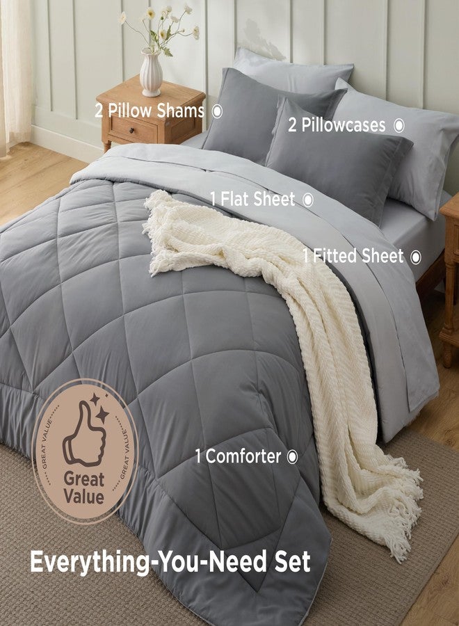 Bedsure Queen Comforter Set - 7 Pieces Reversible Grey Bedding, GentleSoft™ Queen Size Bed Set Gift for Family, Bed in a Bag with Warm Down Alternative Comforter, Sheets, Pillowcases & Shams - Image 3