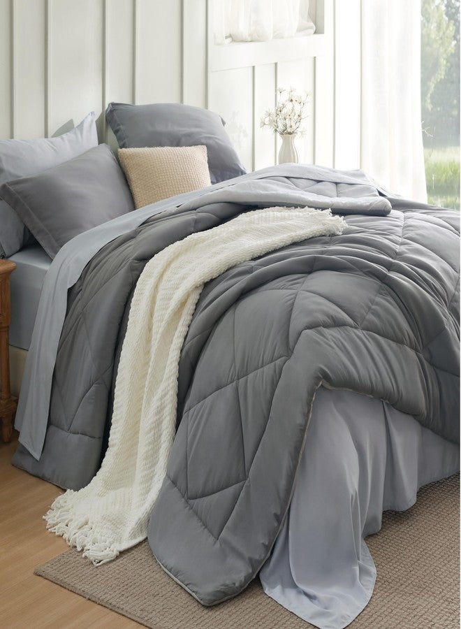 Bedsure Queen Comforter Set - 7 Pieces Reversible Grey Bedding, GentleSoft™ Queen Size Bed Set Gift for Family, Bed in a Bag with Warm Down Alternative Comforter, Sheets, Pillowcases & Shams - Image 1