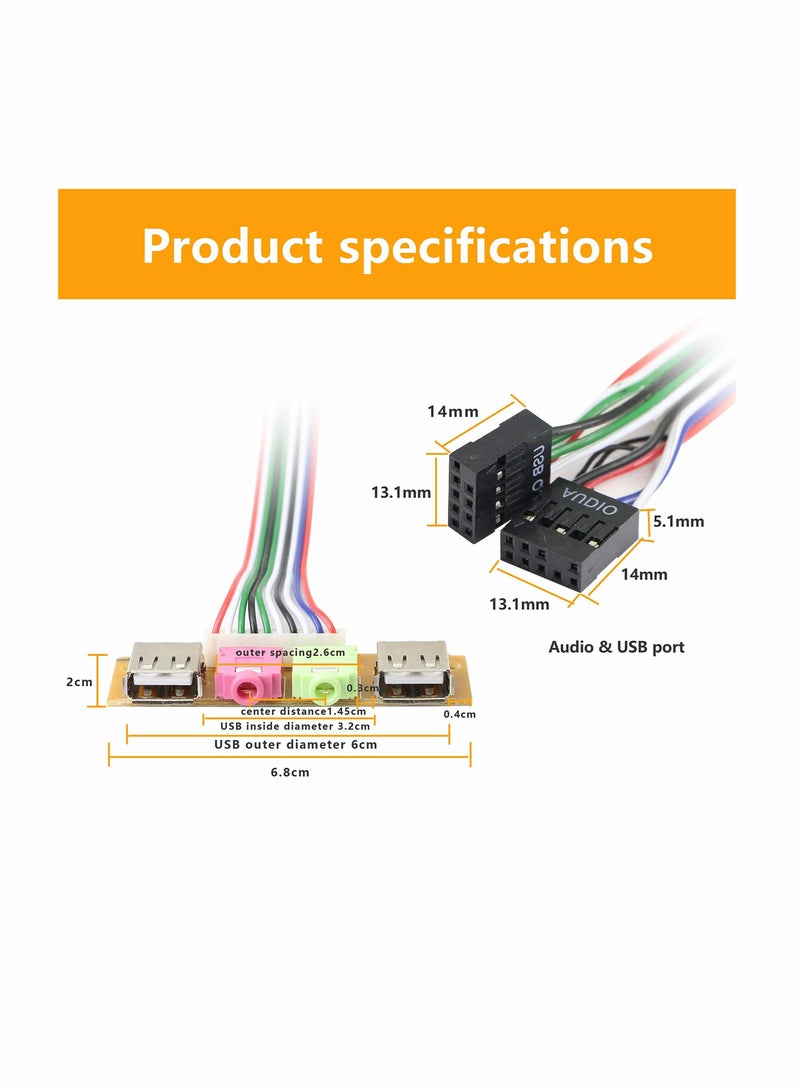 Captaintech Ports Extension Wire,  Computer Chassis USB Front Panel HUB Microphone & Earphone Audio Jacks Port 6.8cm PC Desktop Front Audio Baffle 2 Ports USB2.0 Extension Wire - Image 5