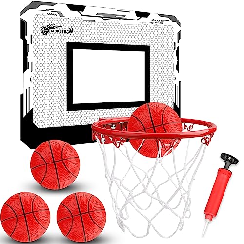 LNCOJOLM Indoor Mini Basketball Hoop Set for Kids Toddlers Adult Portable Outdoor Wall Mounted Mini Hoop with 4 Balls Over The Door Wall Room Office Pool Basketball Toys Graduation Gift for Kids Boys Teens - Image 1