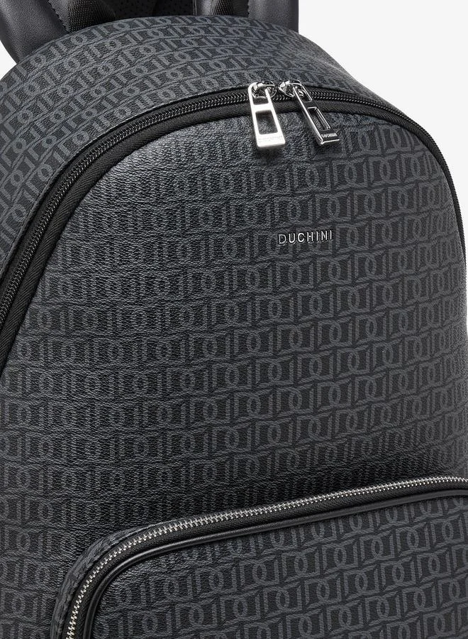 Duchini BLACK Men Monogram Print Backpack With Padded Straps  | Best Price UAE