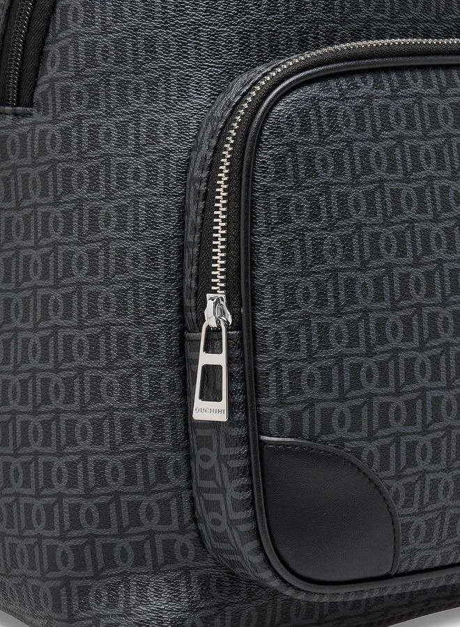 Duchini BLACK Men Monogram Print Backpack With Padded Straps  | Best Price UAE