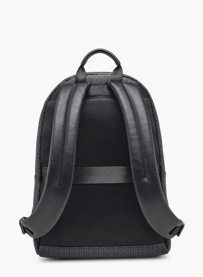 Duchini BLACK Men Monogram Print Backpack With Padded Straps  | Best Price UAE